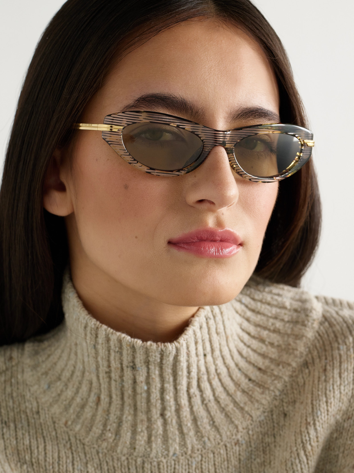 Shop Bottega Veneta Cat-eye Acetate And Gold-tone Sunglasses In Tortoiseshell