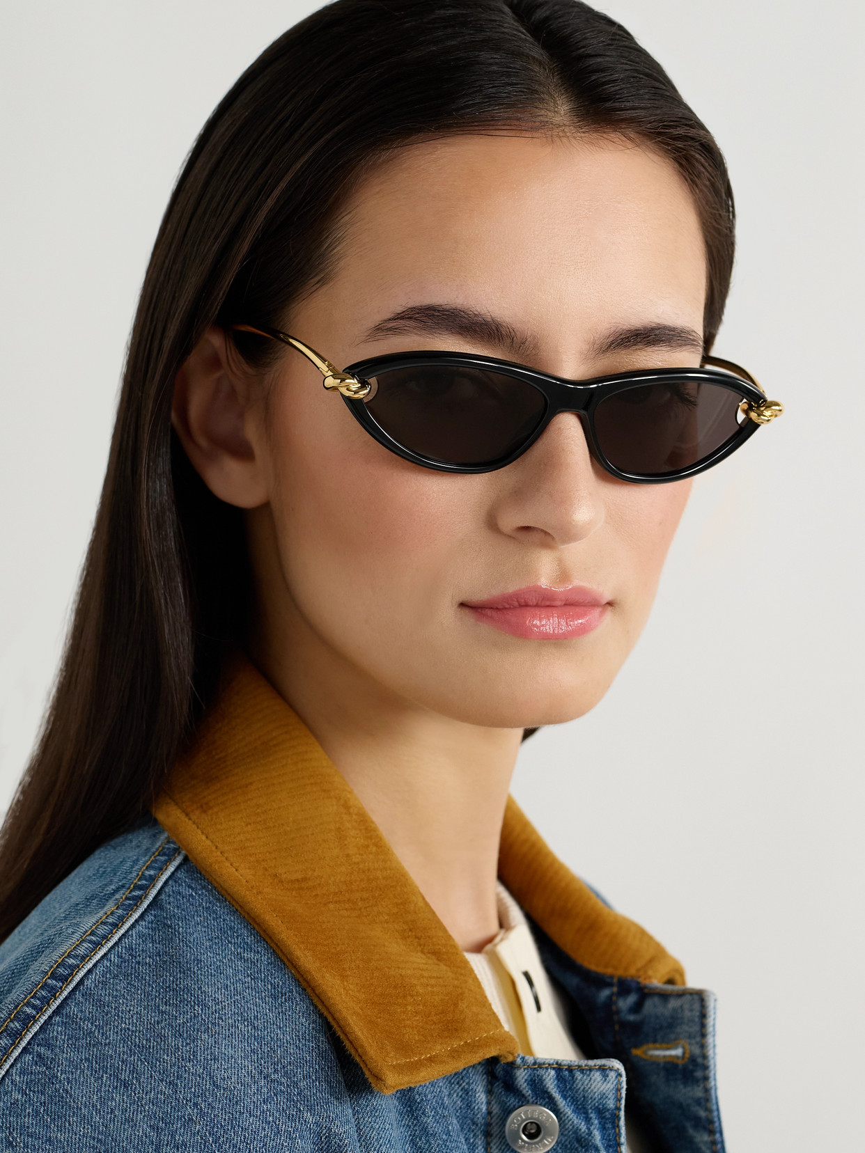 BOTTEGA VENETA NEW KNOT CAT-EYE ACETATE AND GOLD-TONE SUNGLASSES