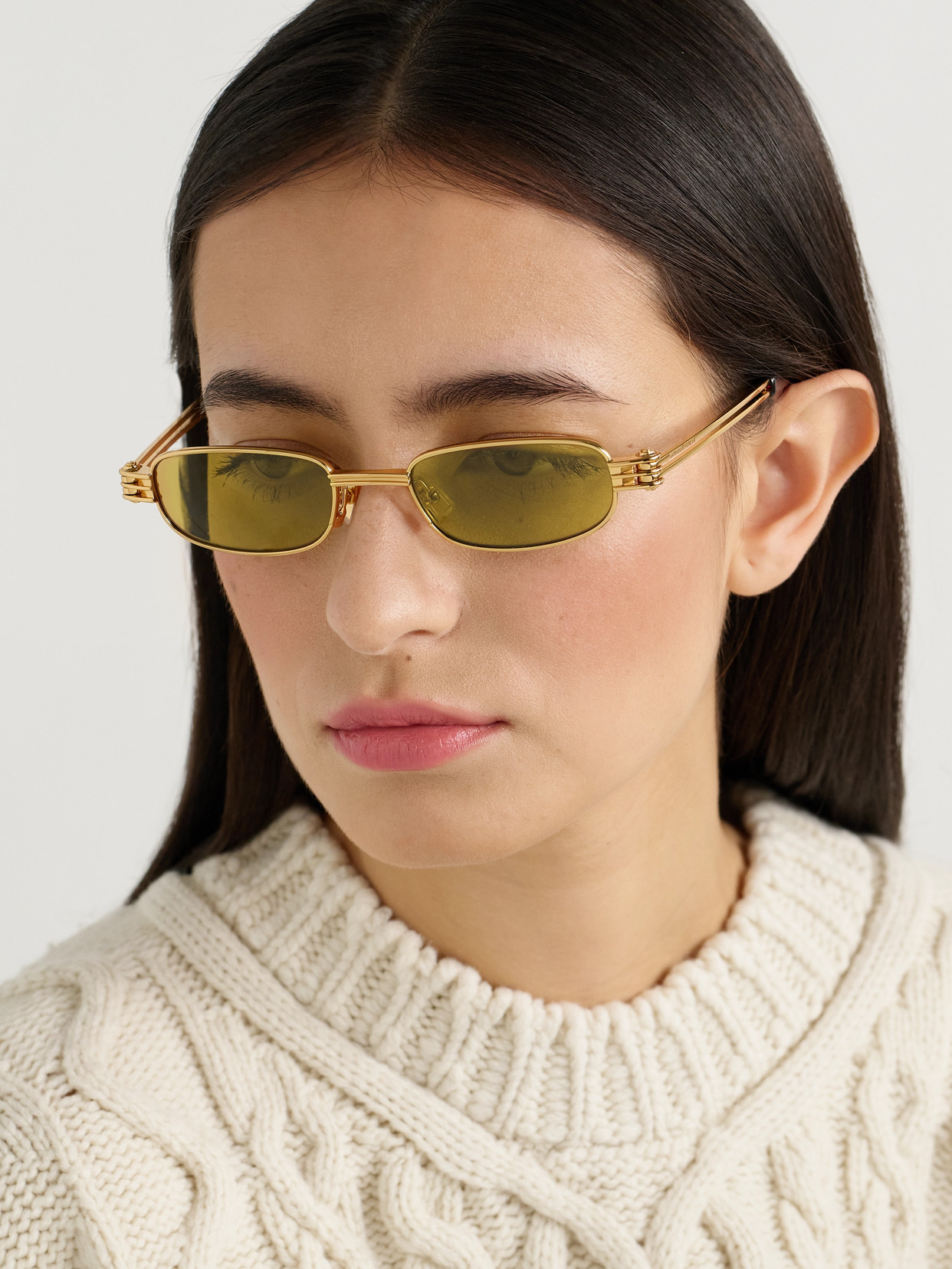 Bottega Veneta Rectangle-frame Gold-tone Sunglasses In Gold