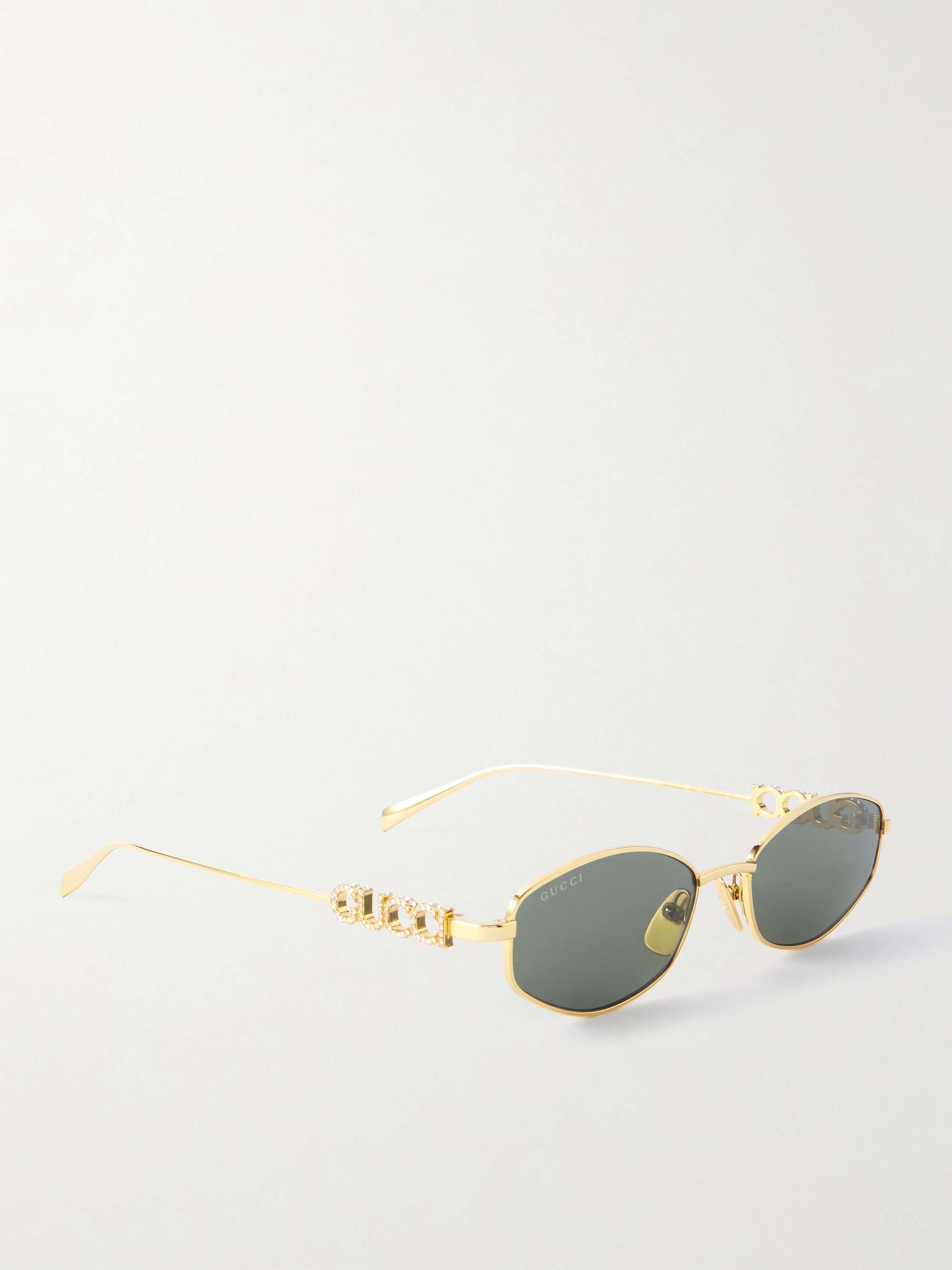 GUCCI EYEWEAR Lettering oval-frame crystal-embellished gold