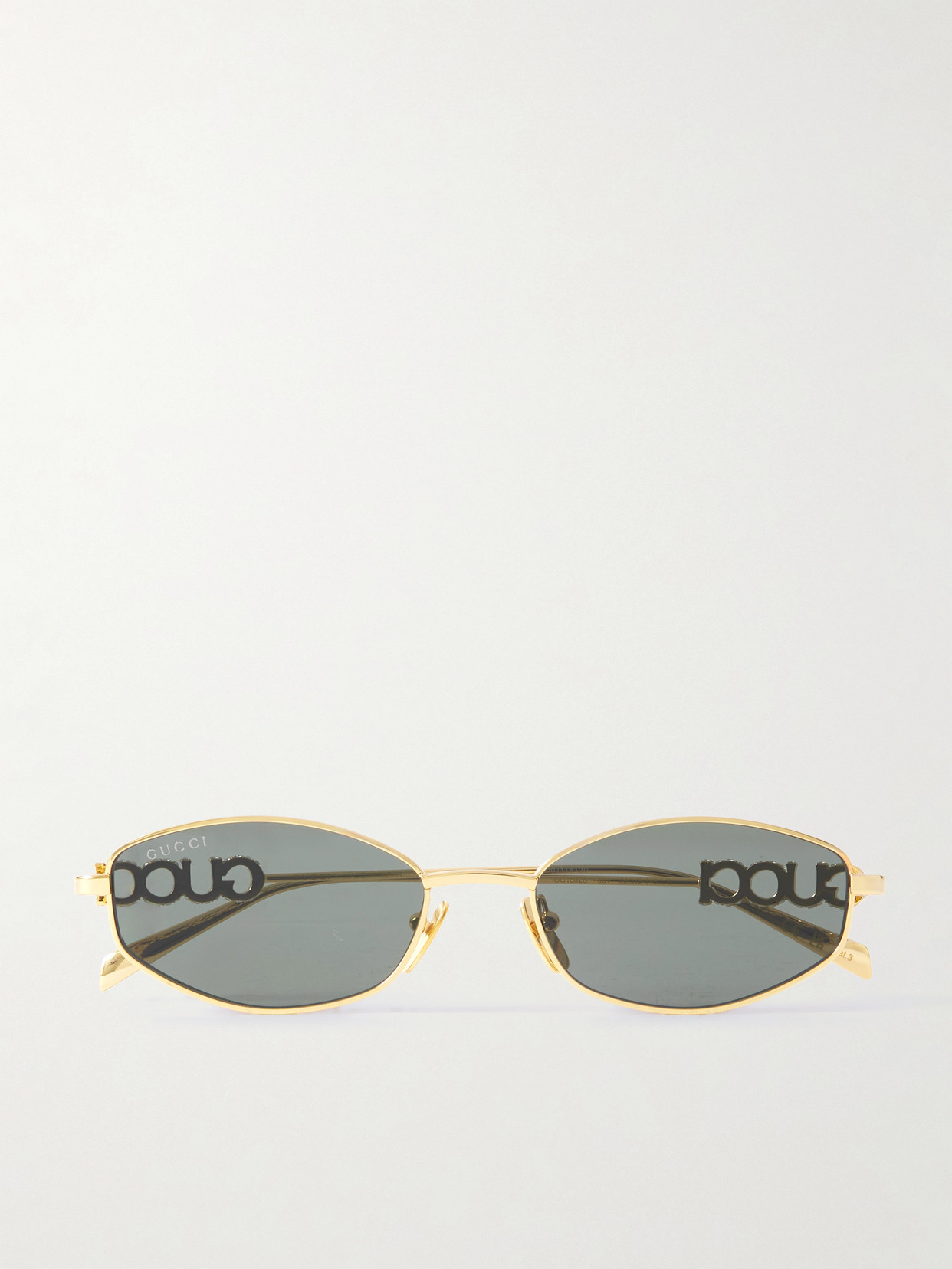 GUCCI EYEWEAR - Lettering Oval-frame Crystal-embellished Gold-tone Sunglasses - One size