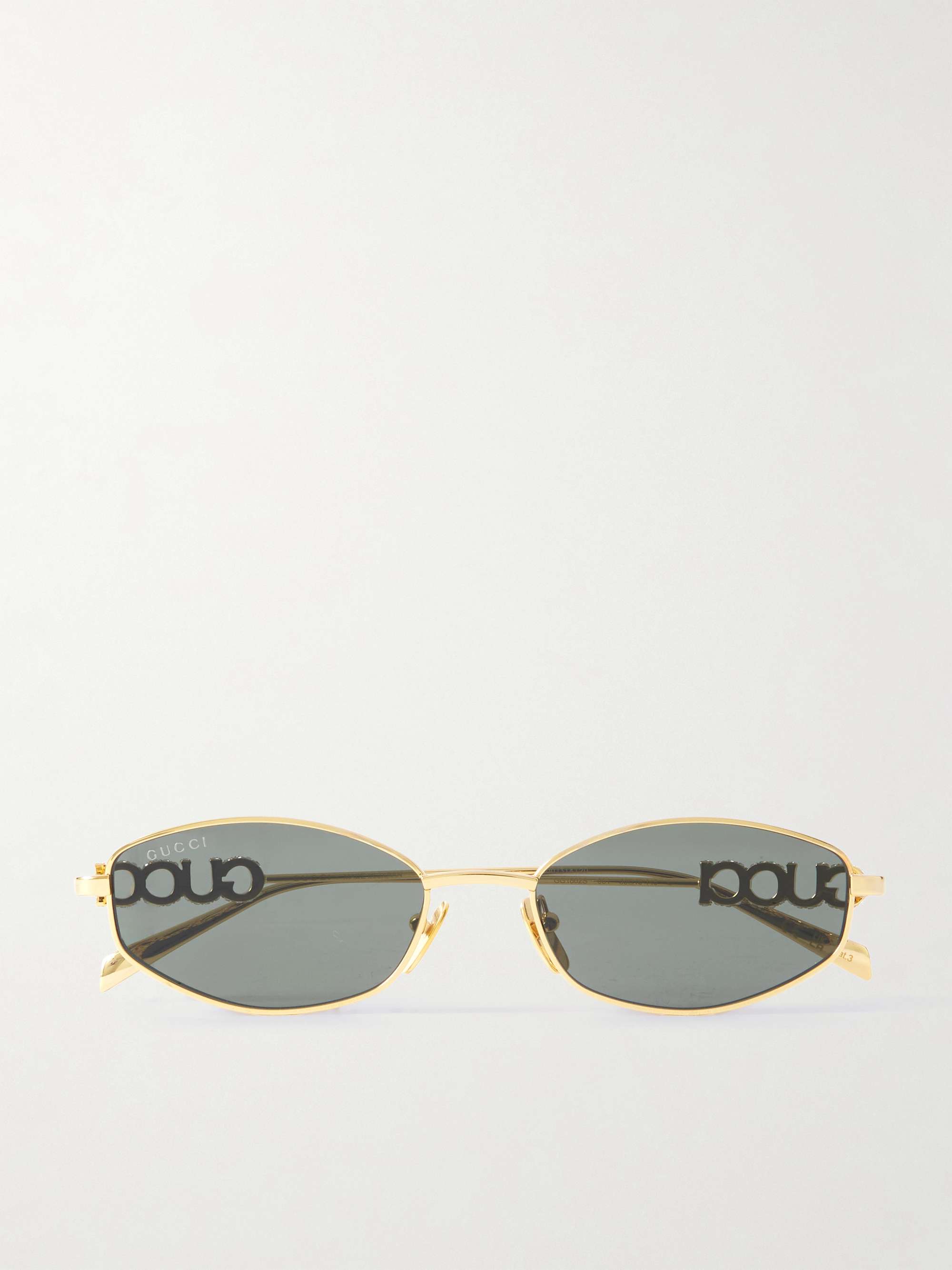 GUCCI EYEWEAR Lettering oval-frame crystal-embellished gold