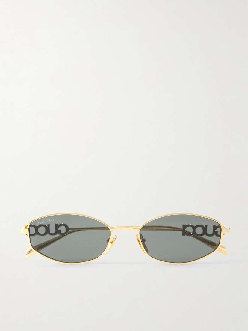 Gucci Eyewear Lettering Oval-frame Crystal-embellished Gold-tone Sunglasses - Women's Accessories