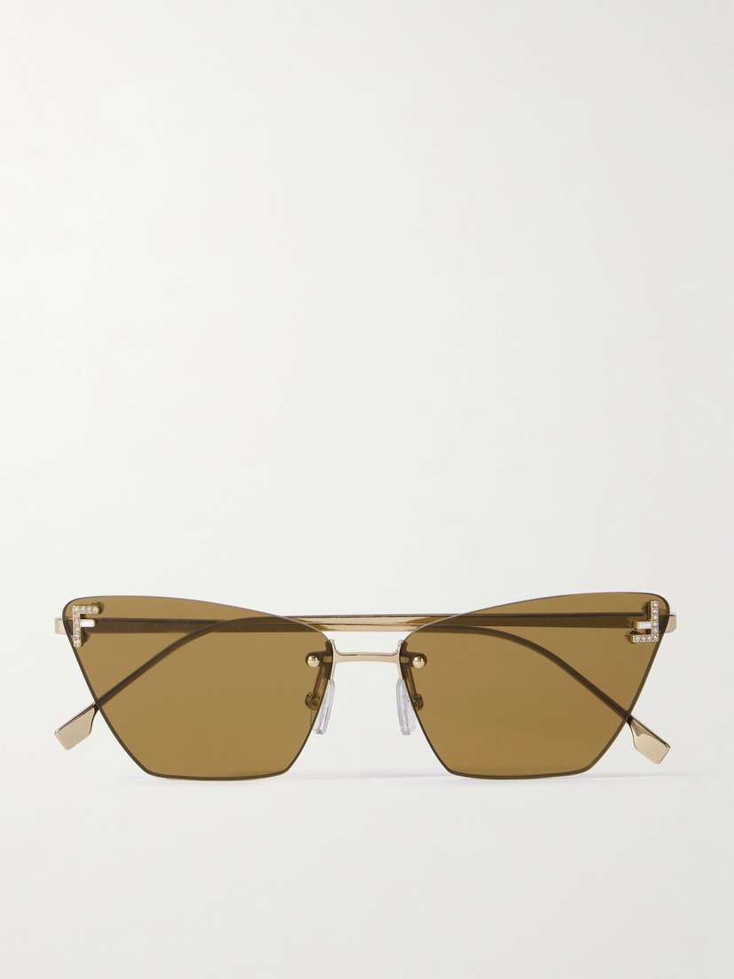 FENDI EYEWEAR Rimless Cat-eye Crystal-embellished Rose Gold-tone Sunglasses
