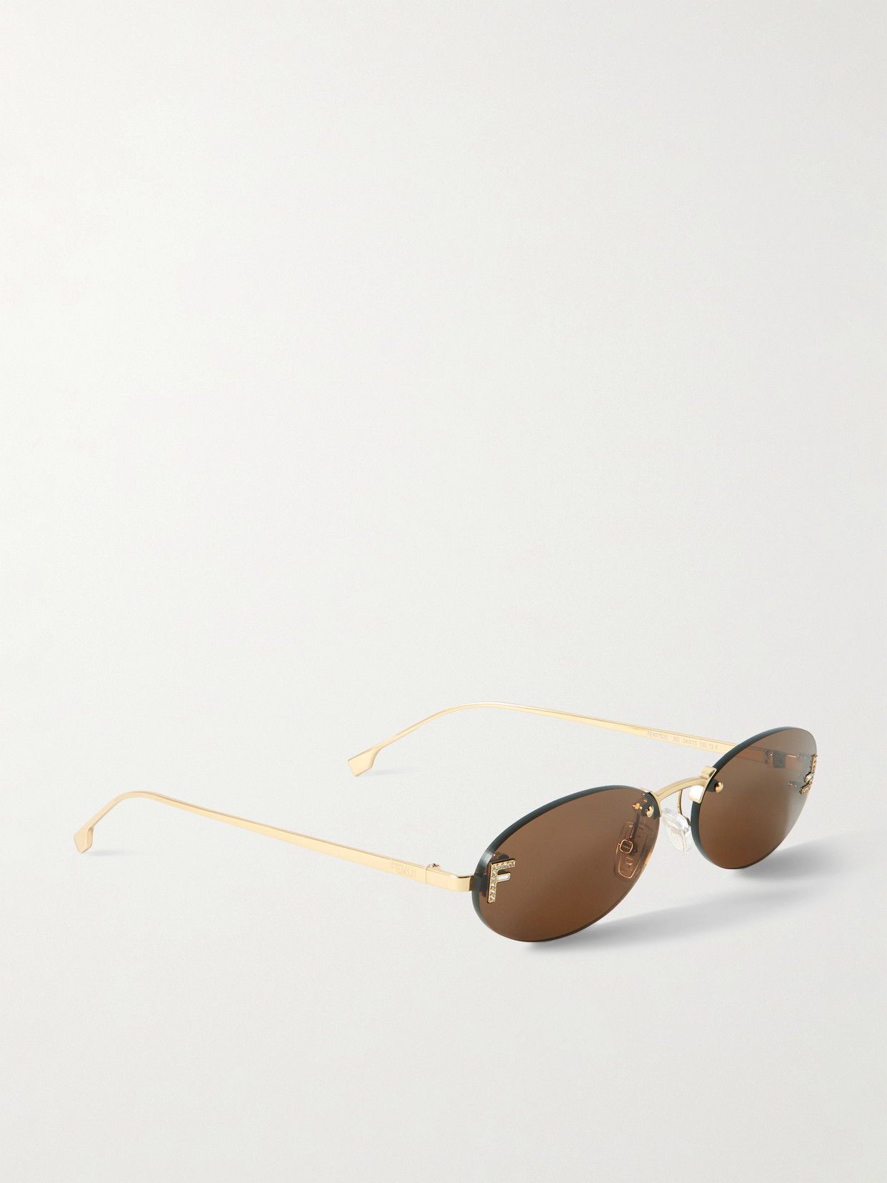 Fendi Oval-frame Crystal-embellished Gold-tone Sunglasses In Gold