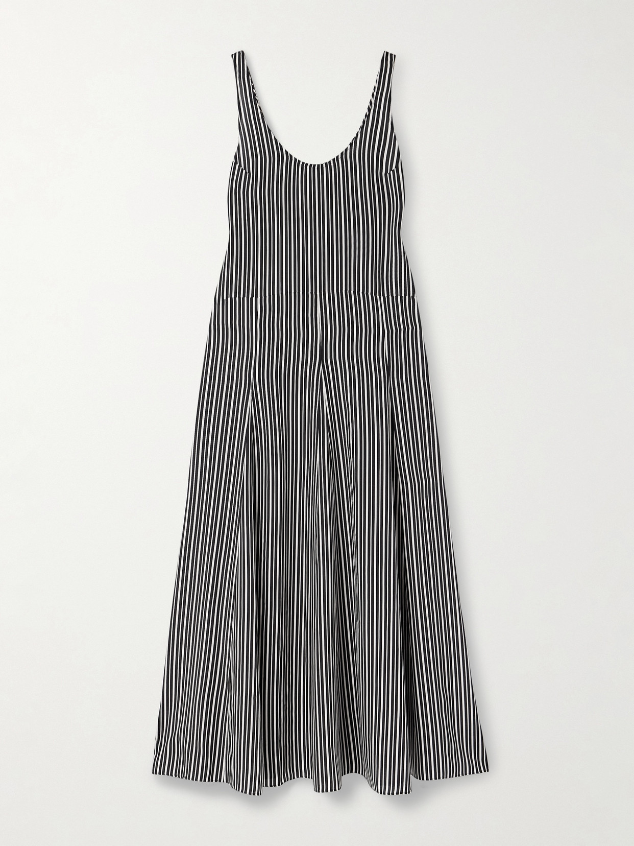Maria Mcmanus Pleated Striped Recycled-crepe De Chine Midi Dress In Black