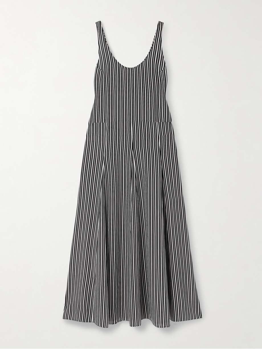 pleated striped recycled-crepe de chine midi dress