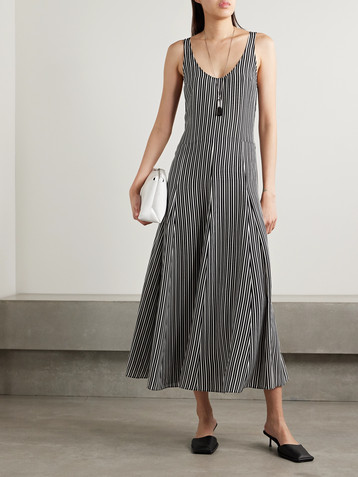 MARIA MCMANUS Pleated striped recycled-crepe de chine midi dress
