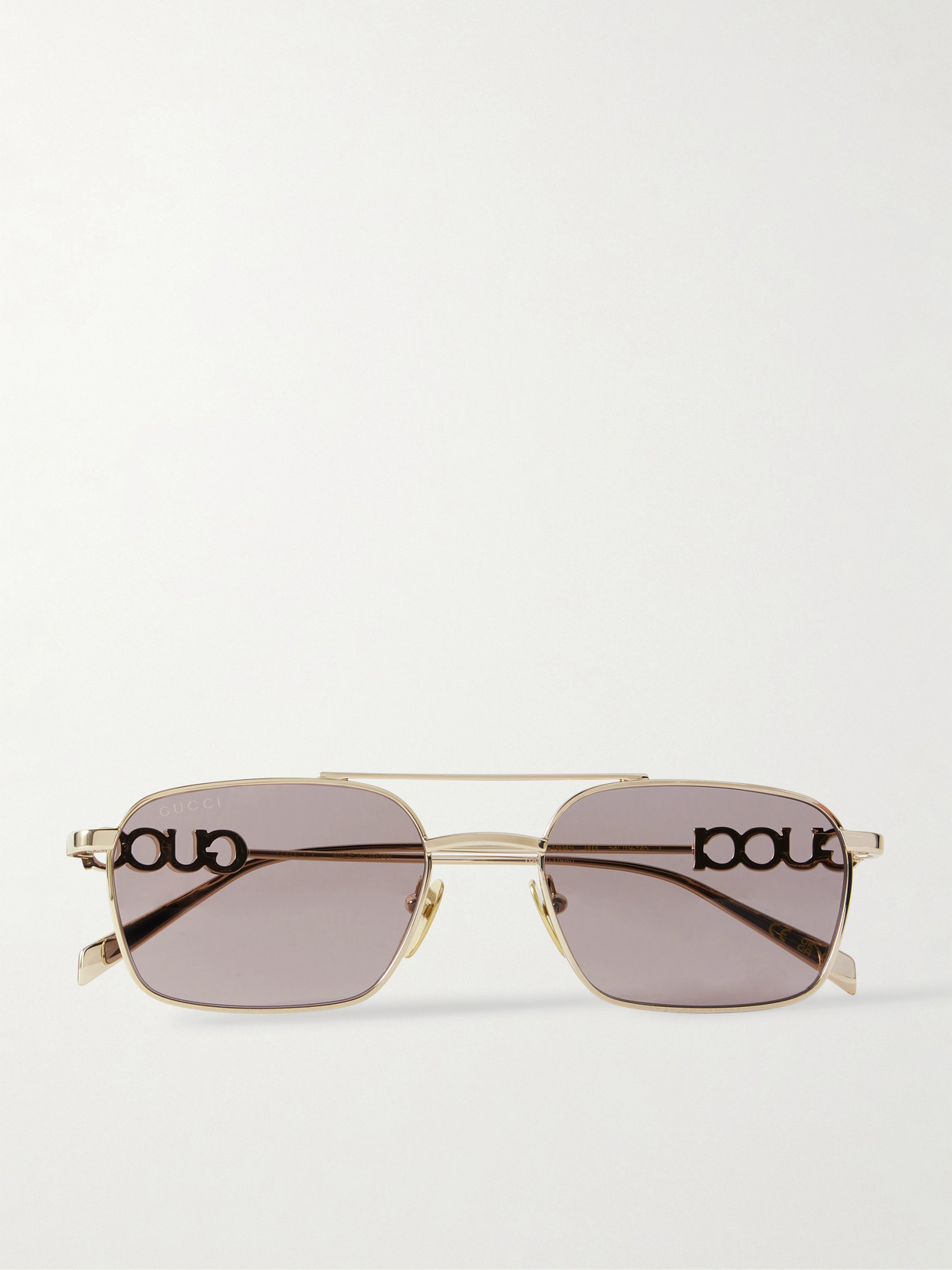 GUCCI EYEWEAR - Lettering Aviator-style Gold-tone Sunglasses - One size