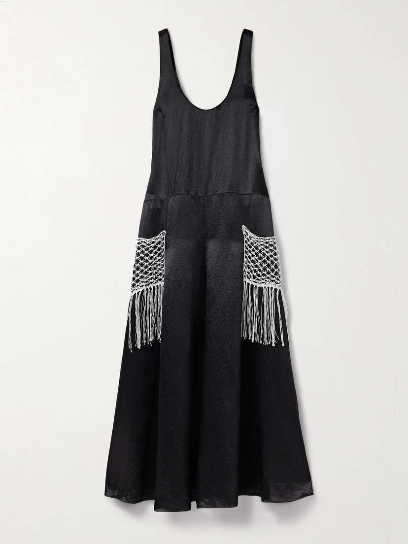 Maria McManus Macramé-trimmed Satin-twill Maxi Dress