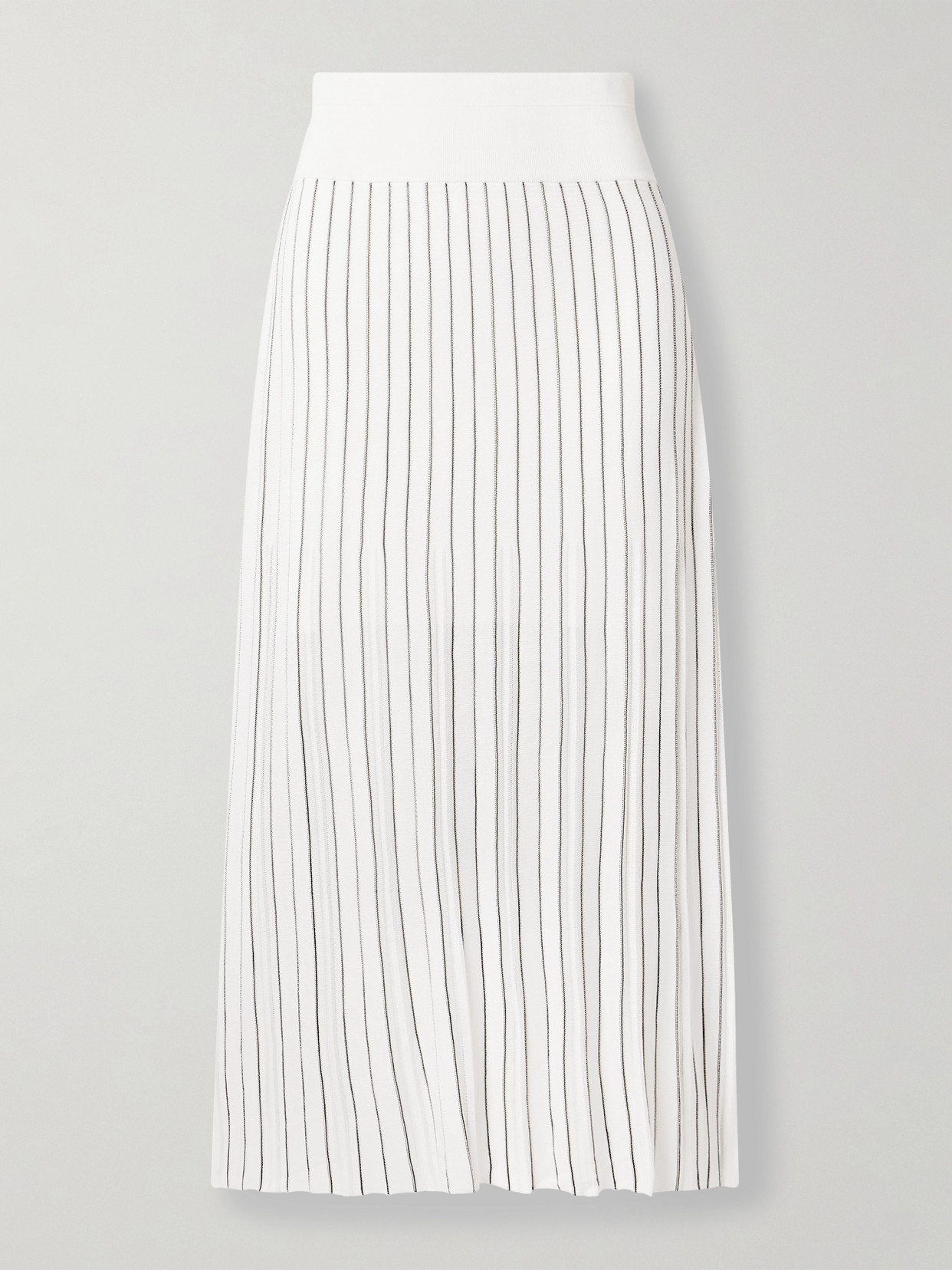 Maria Mcmanus Pleated Striped Stretch-knit Midi Skirt In Off-white