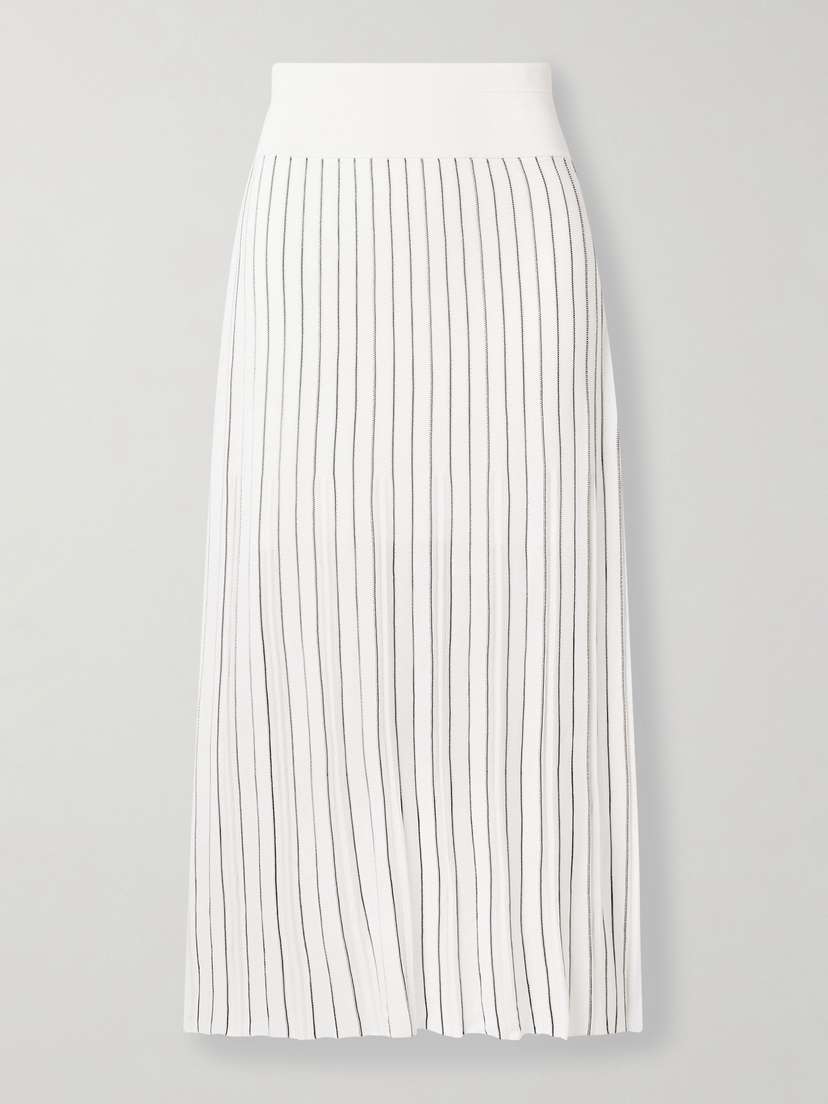 Maria McManus Pleated Striped Stretch-knit Midi Skirt