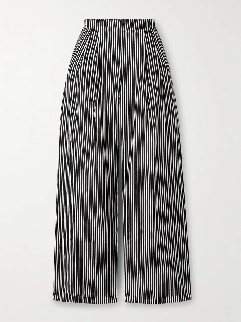 Maria McManus Pleated Striped Recycled-crepe De Chine Straight-leg Pants