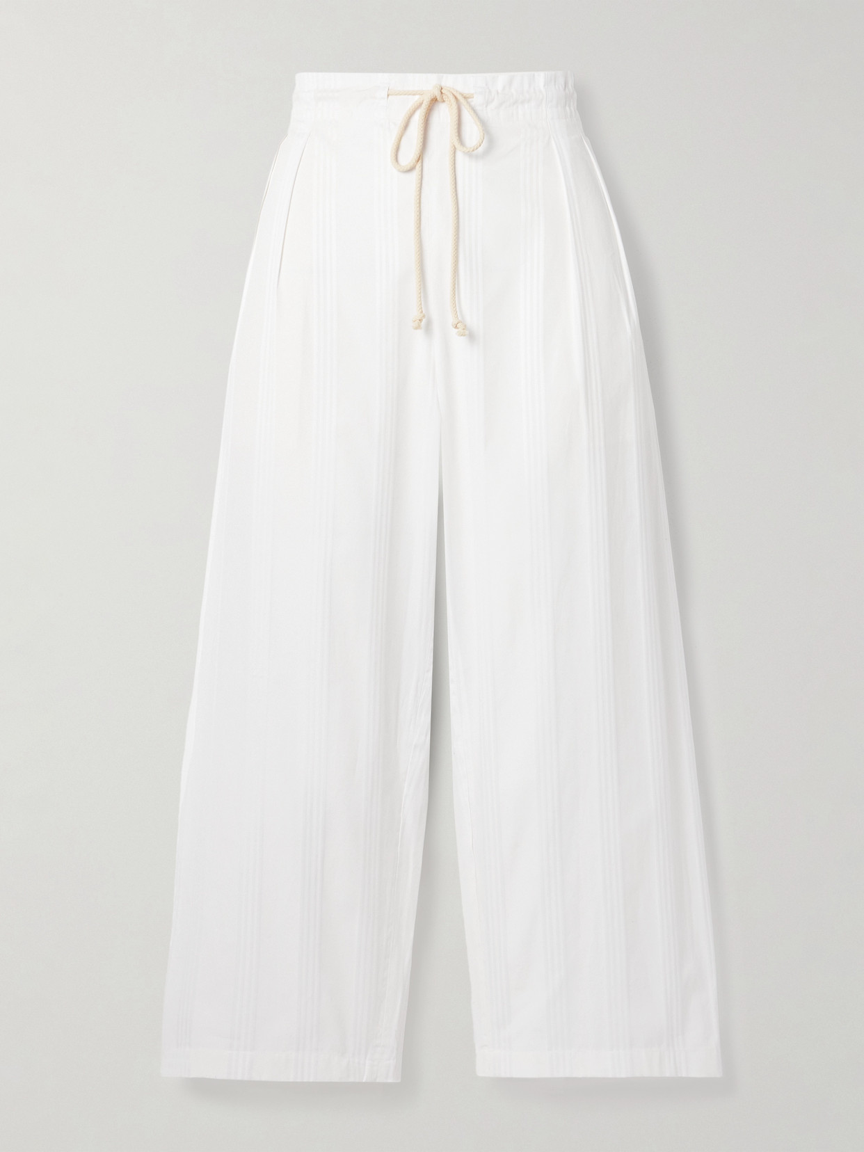Maria Mcmanus Pleated Striped Organic Cotton-jacquard Wide-leg Pants In White