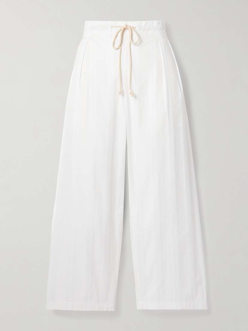 Maria McManus Pleated Striped Organic Cotton-jacquard Wide-leg Pants