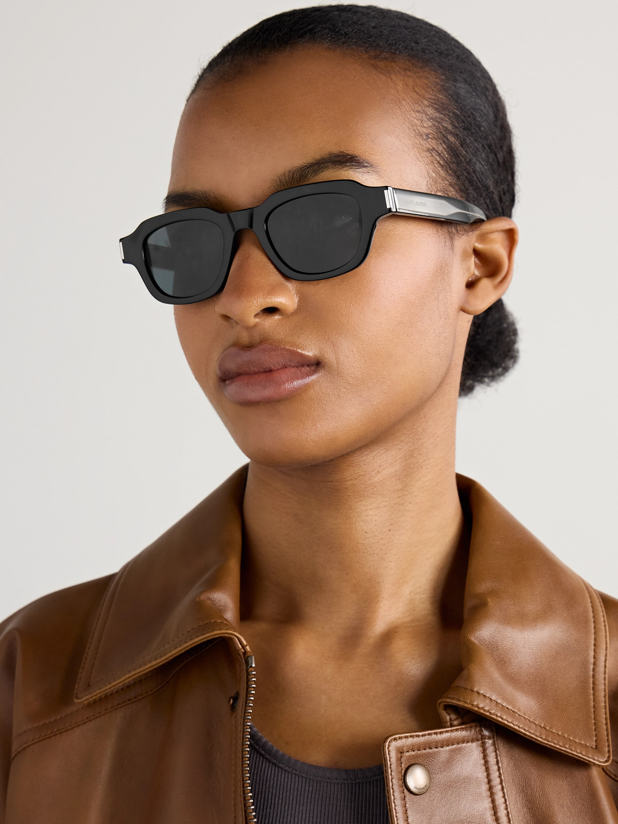 Saint Laurent D-frame Acetate And Silver-tone Sunglasses In Black