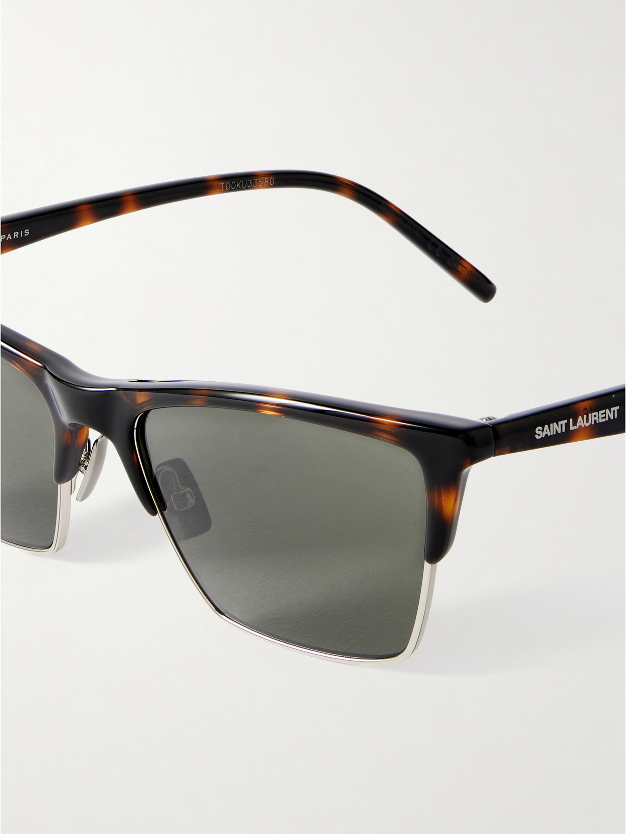 SAINT LAURENT D-FRAME TORTOISESHELL ACETATE AND SILVER-TONE SUNGLASSES