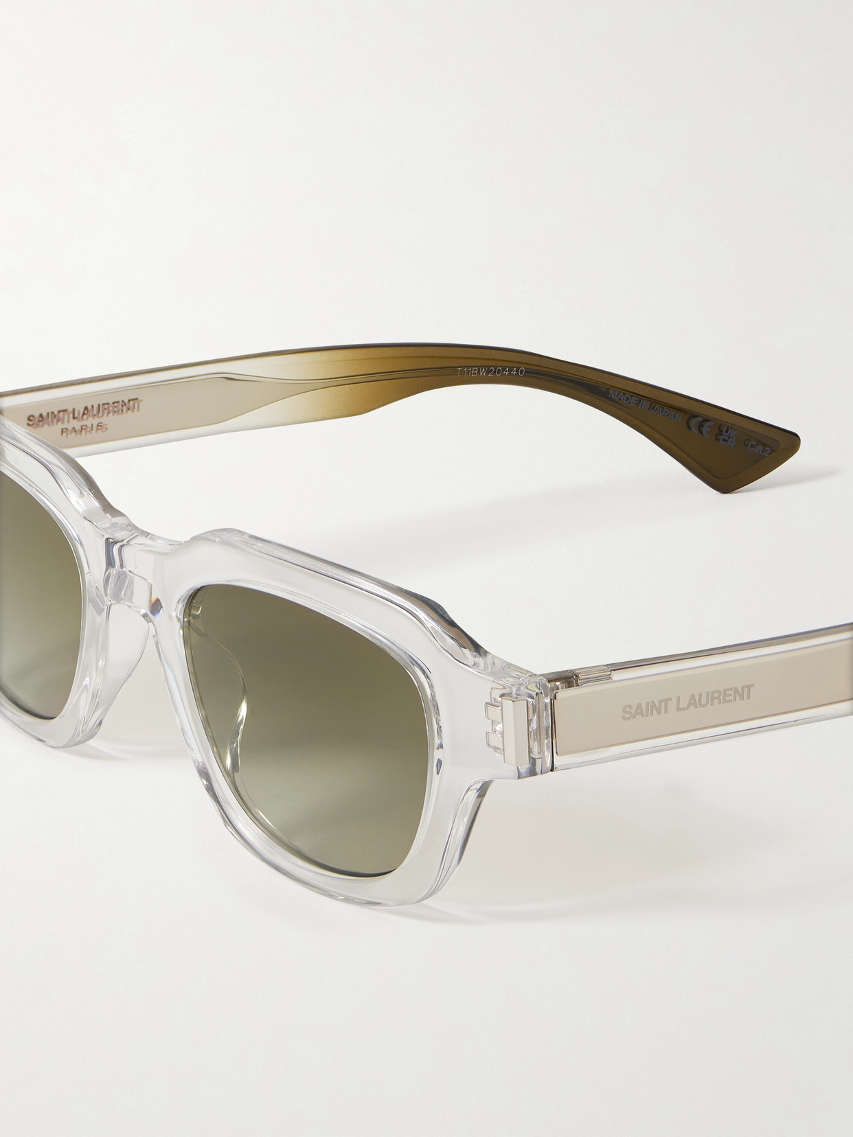 SAINT LAURENT D-FRAME ACETATE AND SILVER-TONE SUNGLASSES