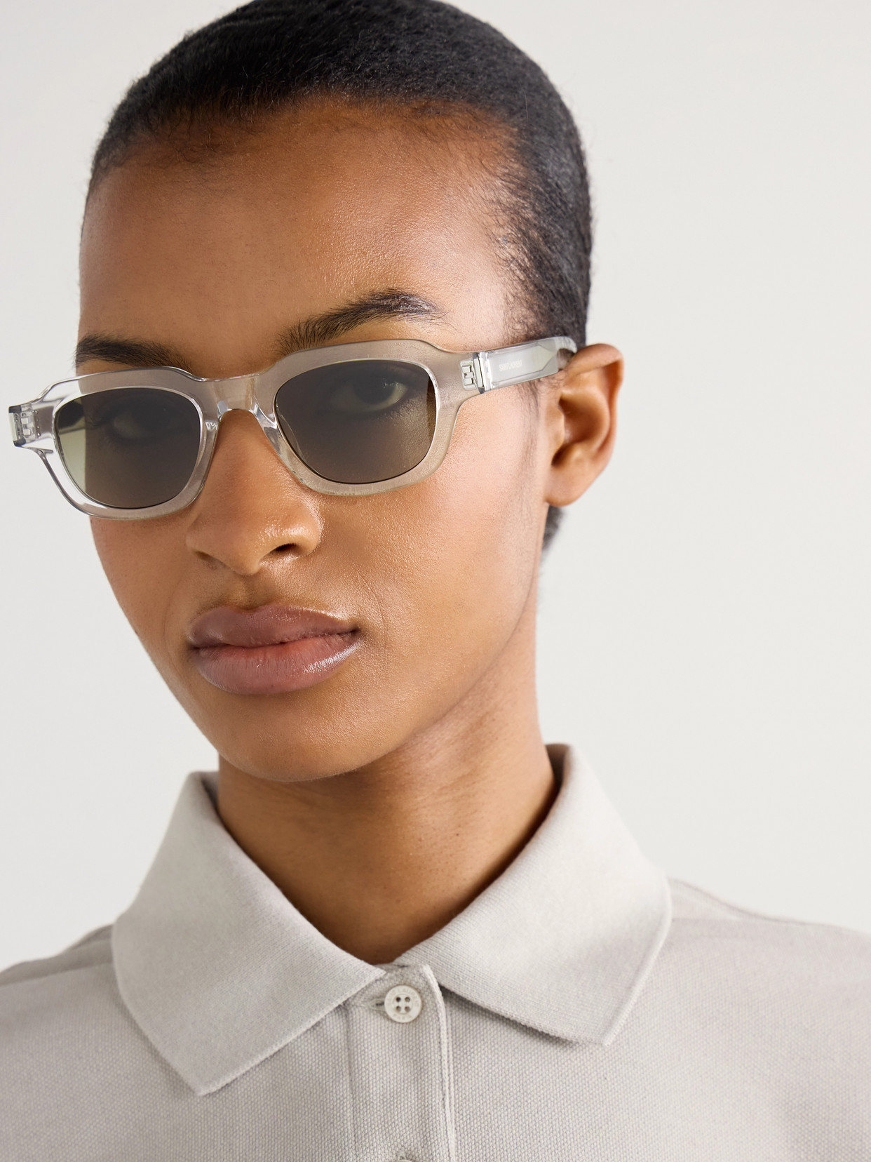 SAINT LAURENT D-FRAME ACETATE AND SILVER-TONE SUNGLASSES