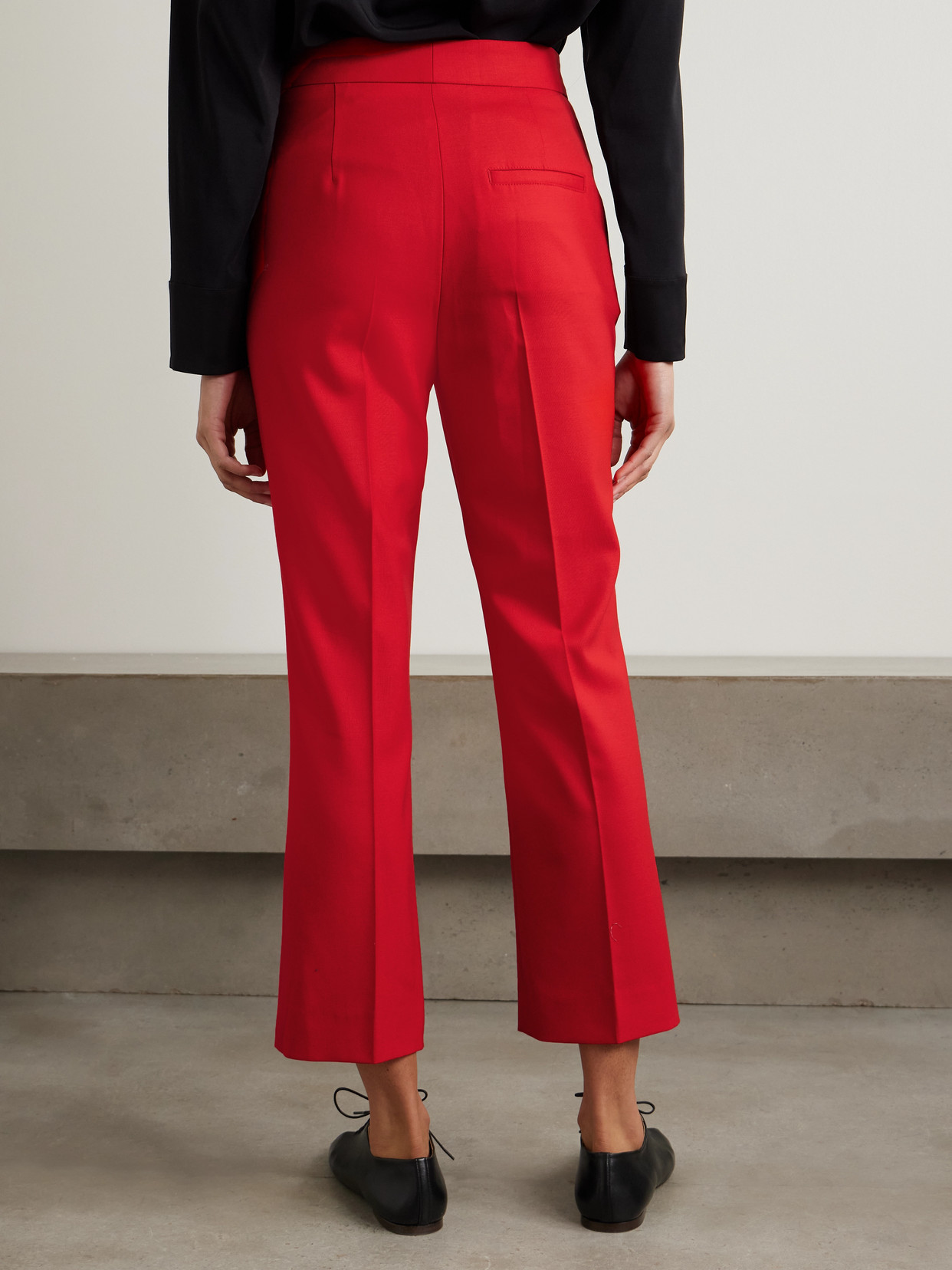 Maria Mcmanus Cropped Wool-blend Crepe Flared Pants In Red