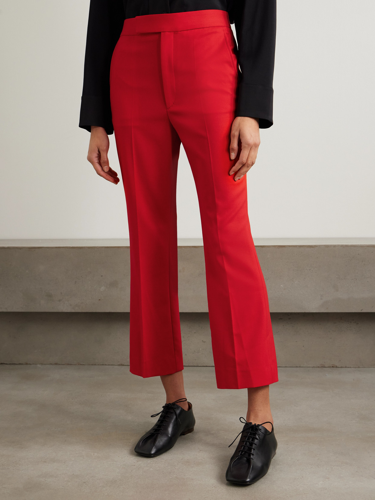 Maria Mcmanus Cropped Wool-blend Crepe Flared Pants In Red