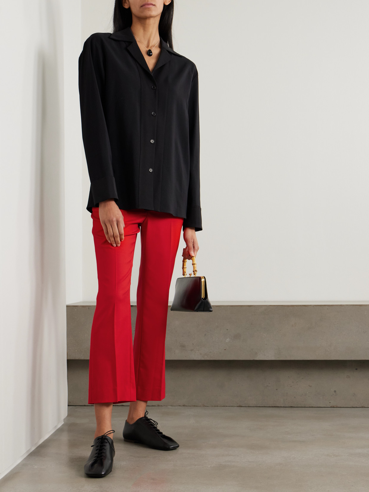 Maria Mcmanus Cropped Wool-blend Crepe Flared Pants In Red