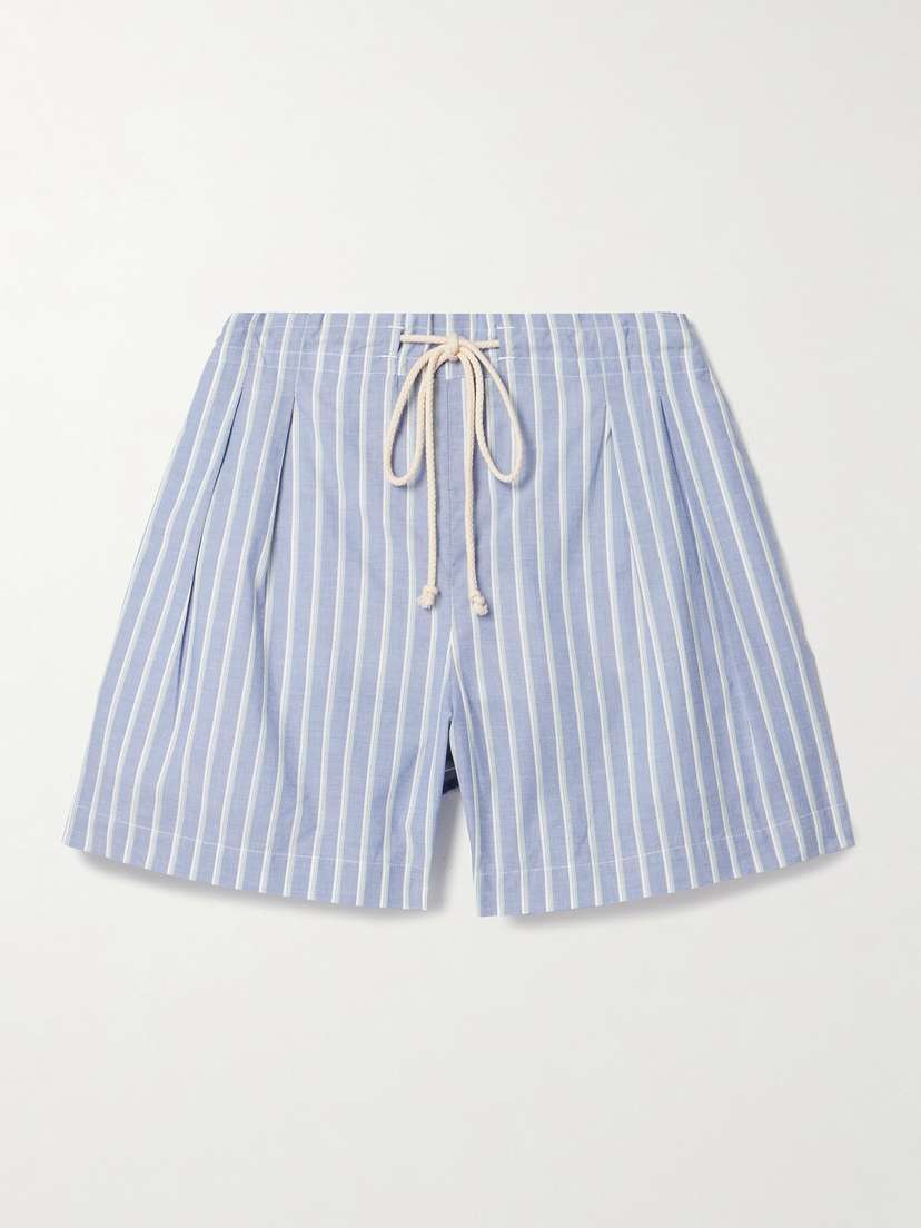 Maria McManus Pleated Striped Organic Cotton Shorts