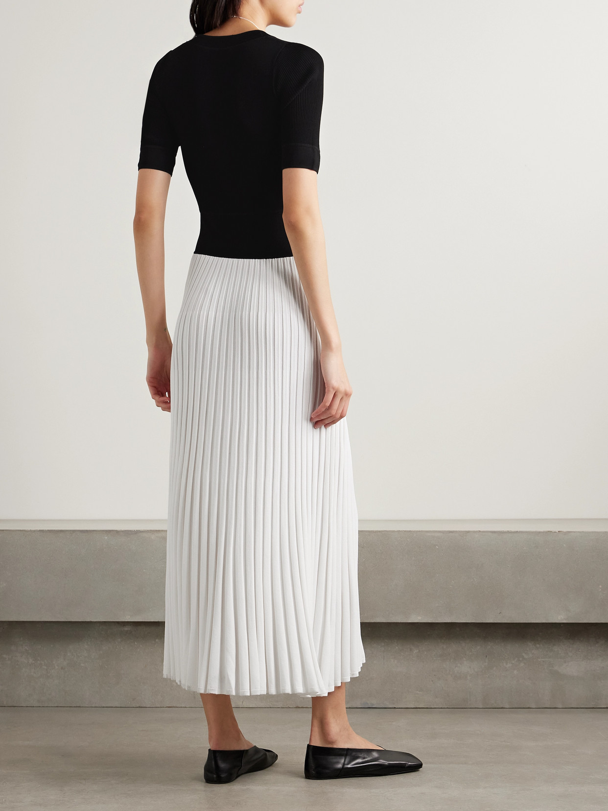 Maria Mcmanus Ballet Two-tone Pleated Stretch-knit Midi Dress In White