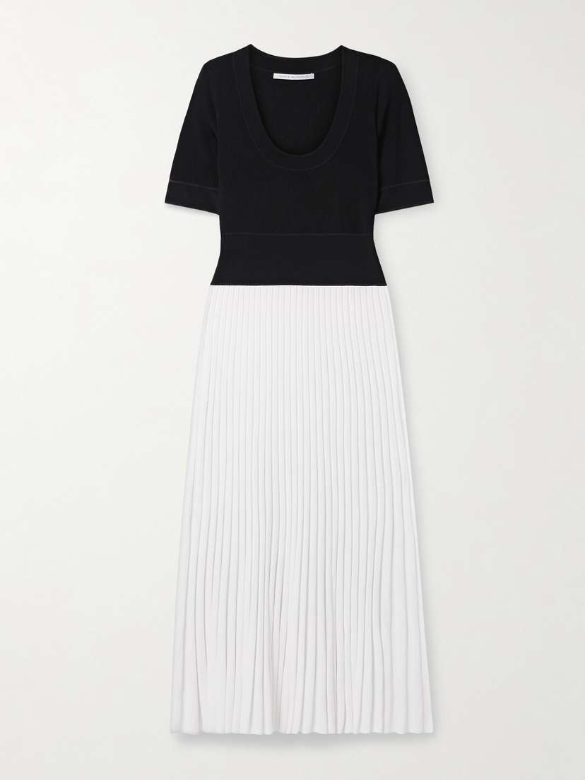 Maria McManus Ballet Two-tone Pleated Stretch-knit Midi Dress
