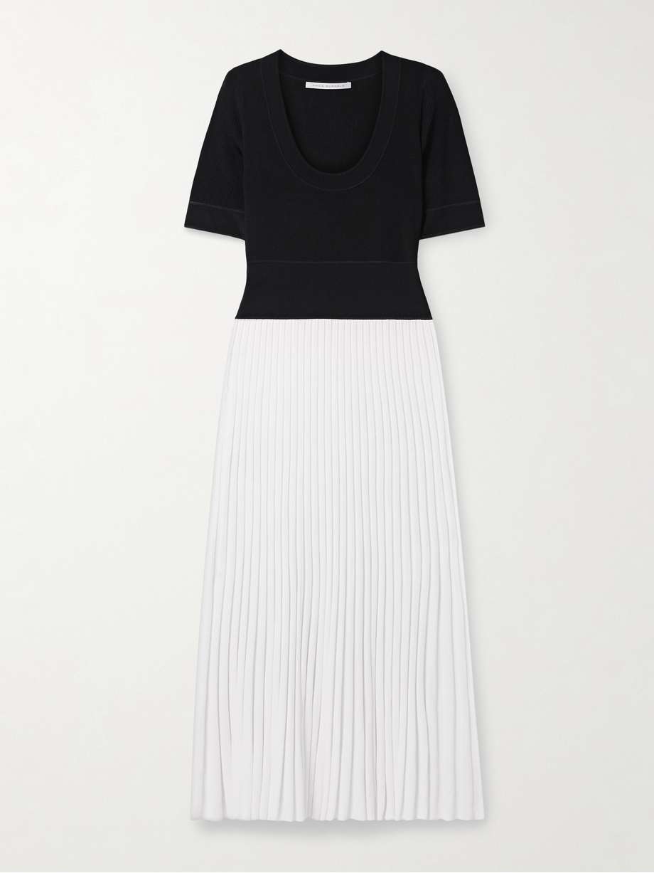ballet two-tone pleated stretch-knit midi dress