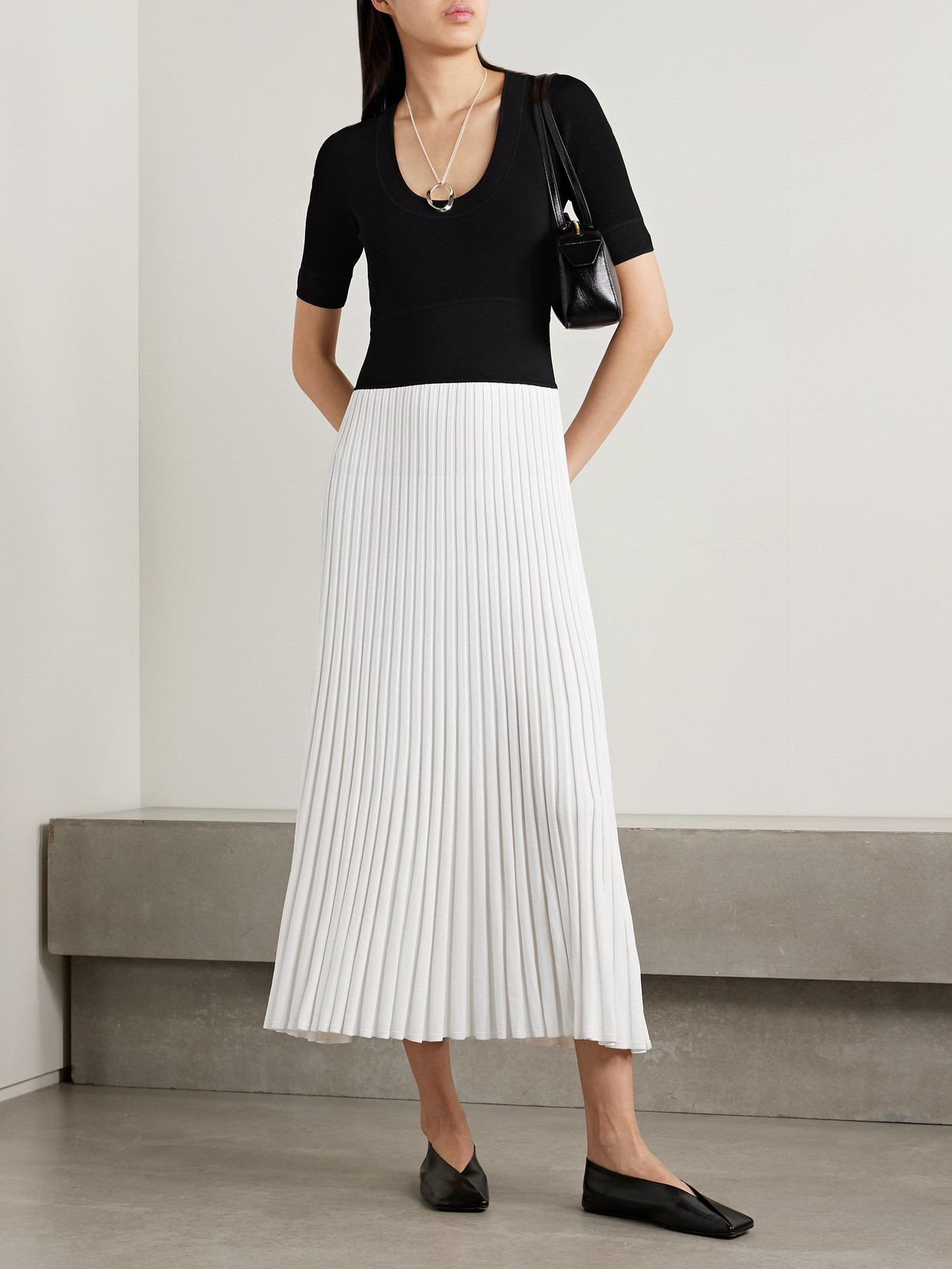 Maria Mcmanus Ballet Two-tone Pleated Stretch-knit Midi Dress In White