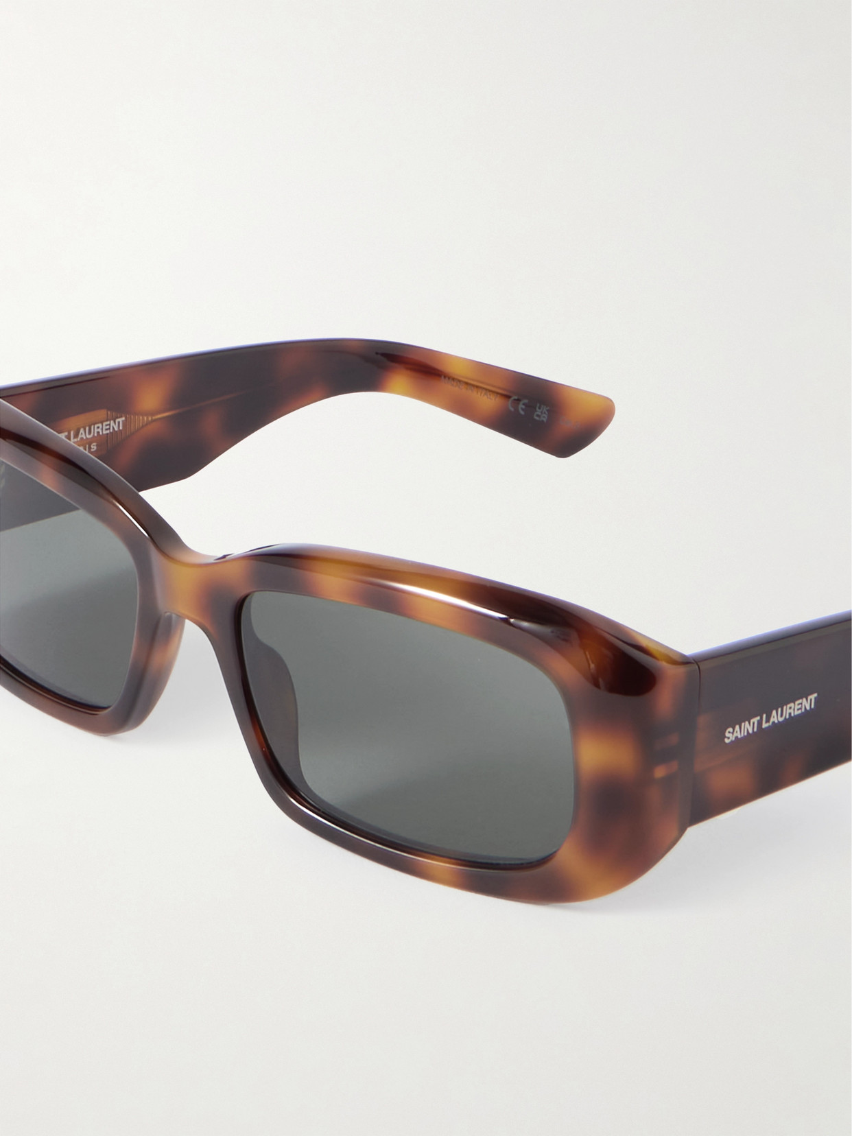 Saint Laurent Rectangle-frame Tortoiseshell Acetate Sunglasses In Tortoiseshell