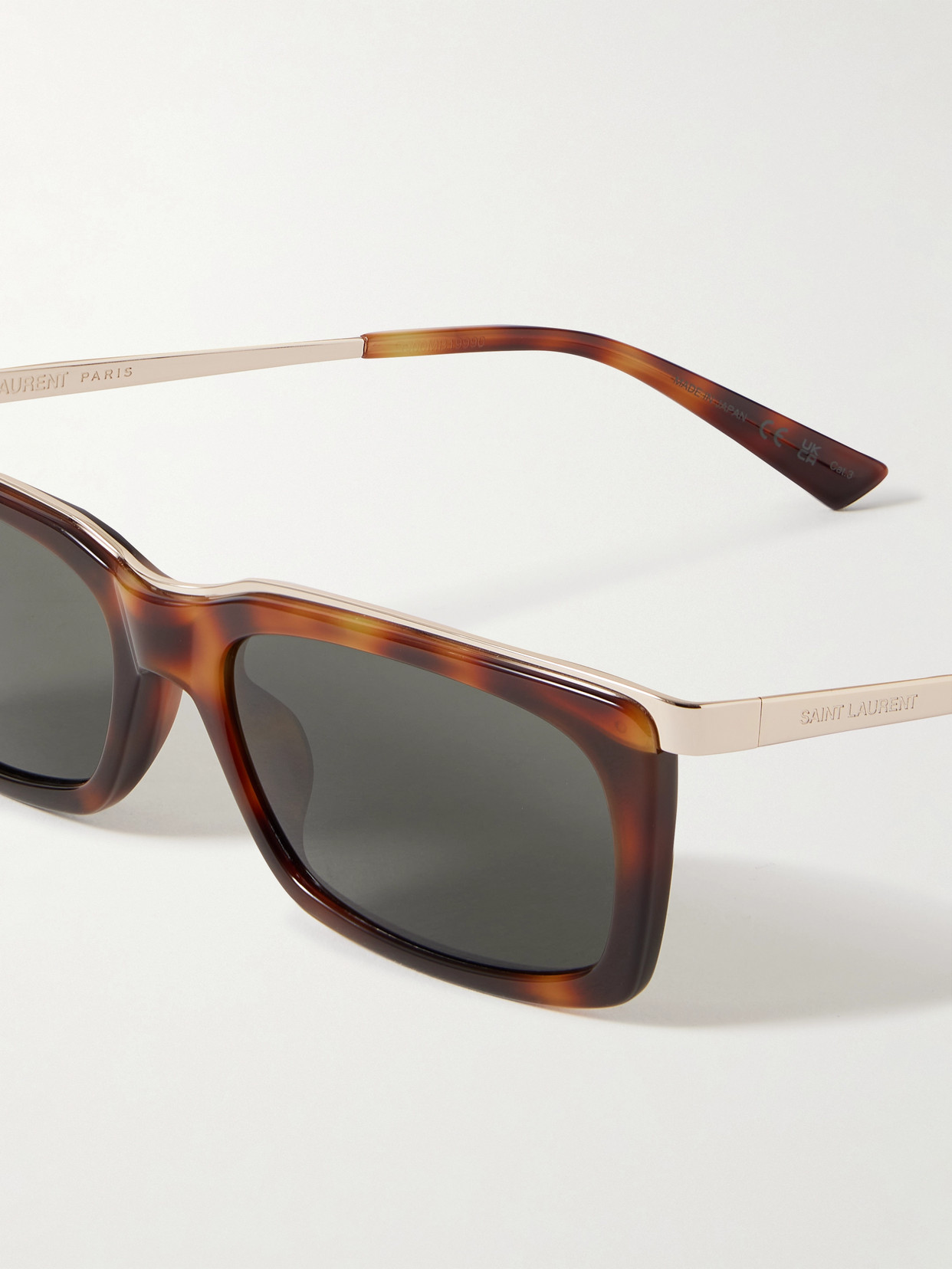 Saint Laurent Rectangle-frame Tortoiseshell Acetate And Gold-tone Sunglasses In Tortoiseshell