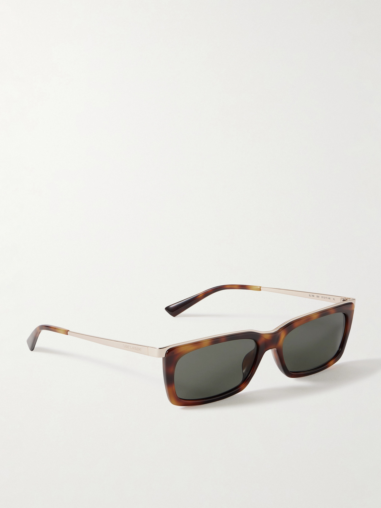 Saint Laurent Rectangle-frame Tortoiseshell Acetate And Gold-tone Sunglasses In Tortoiseshell