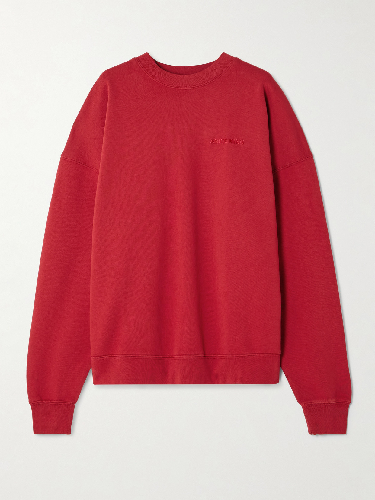 ANINE BING MILES OVERSIZED EMBROIDERED COTTON-JERSEY SWEATSHIRT