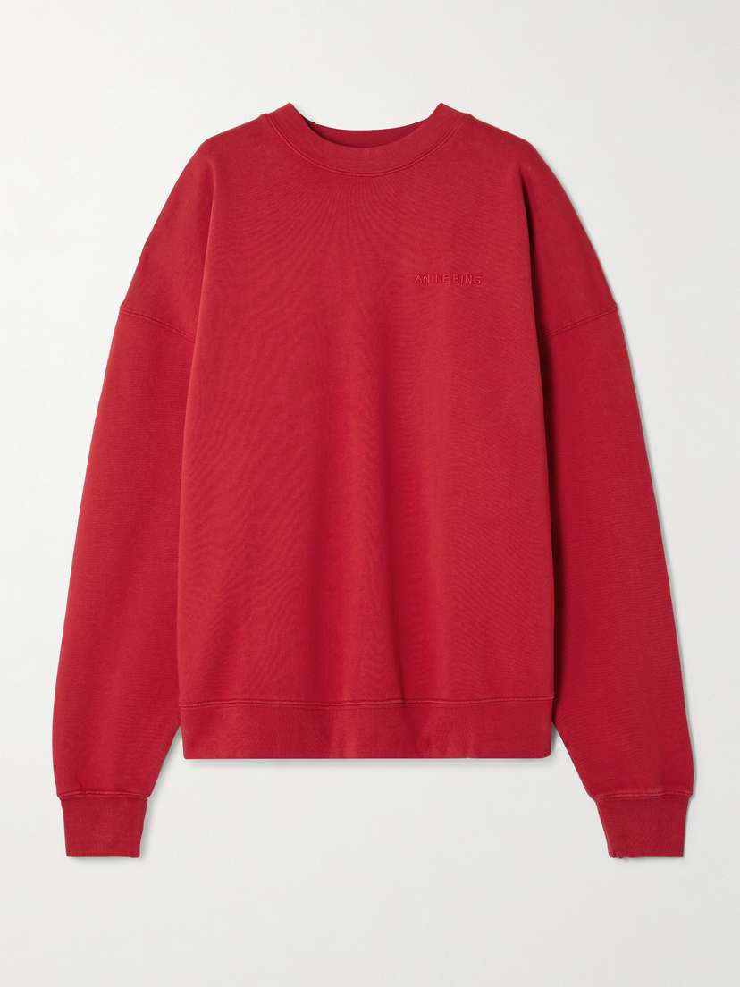 Anine Bing Miles Oversized Embroidered Cotton-jersey Sweatshirt