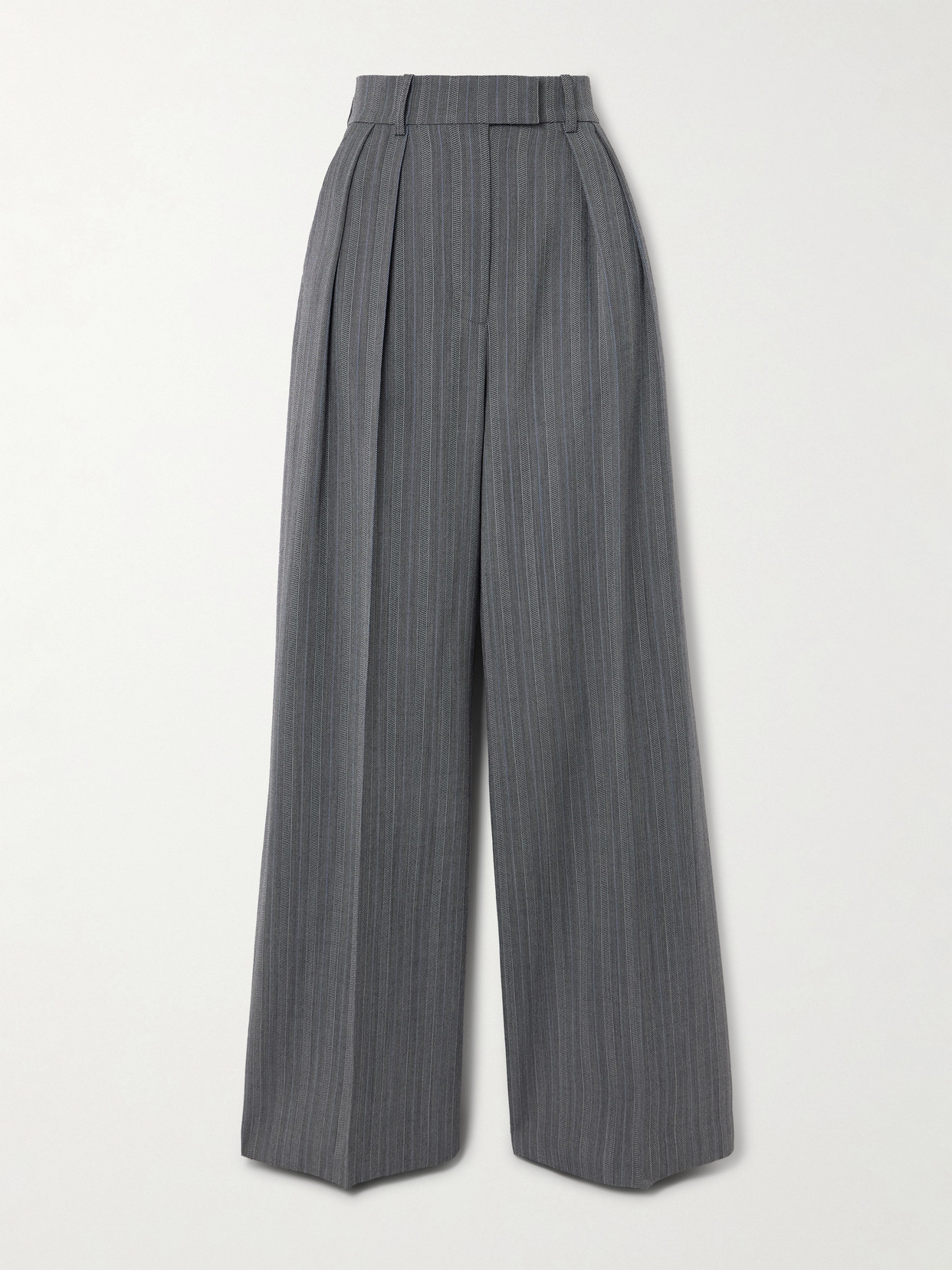 Anine Bing Lou Pleated Striped Wool-blend Wide-leg Pants In Gray