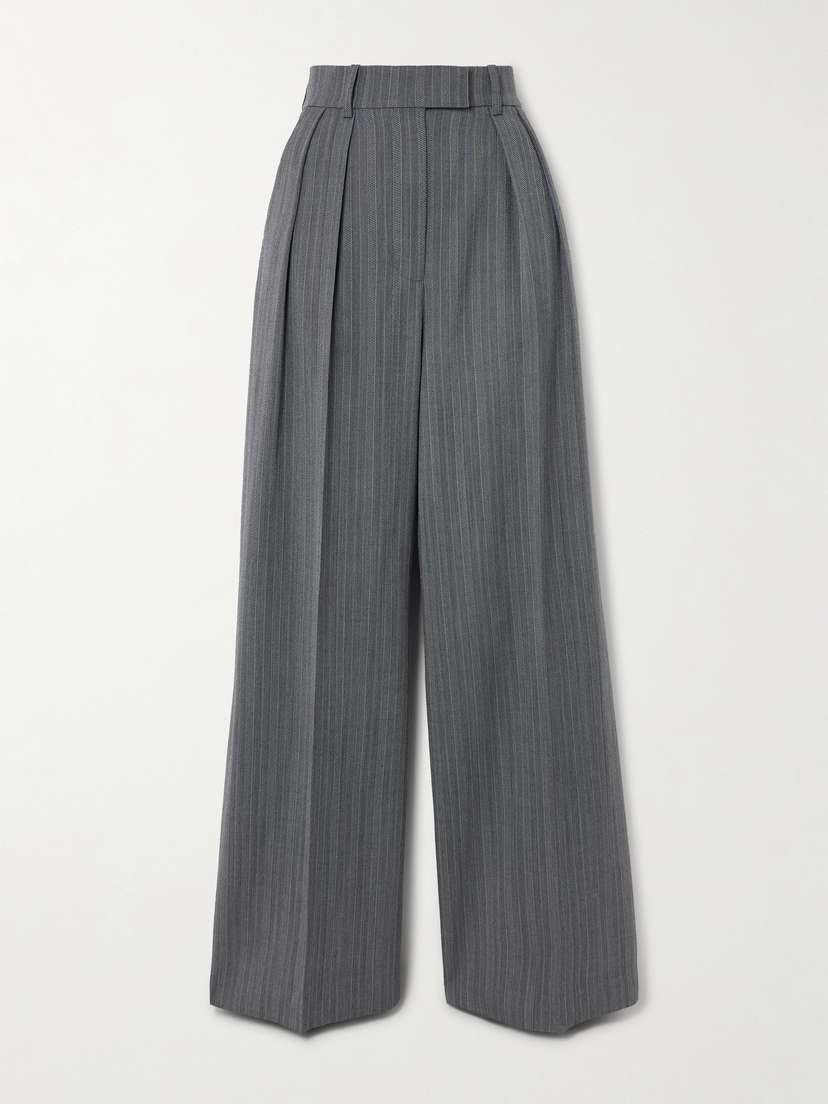 Anine Bing Lou Pleated Striped Wool-blend Wide-leg Pants