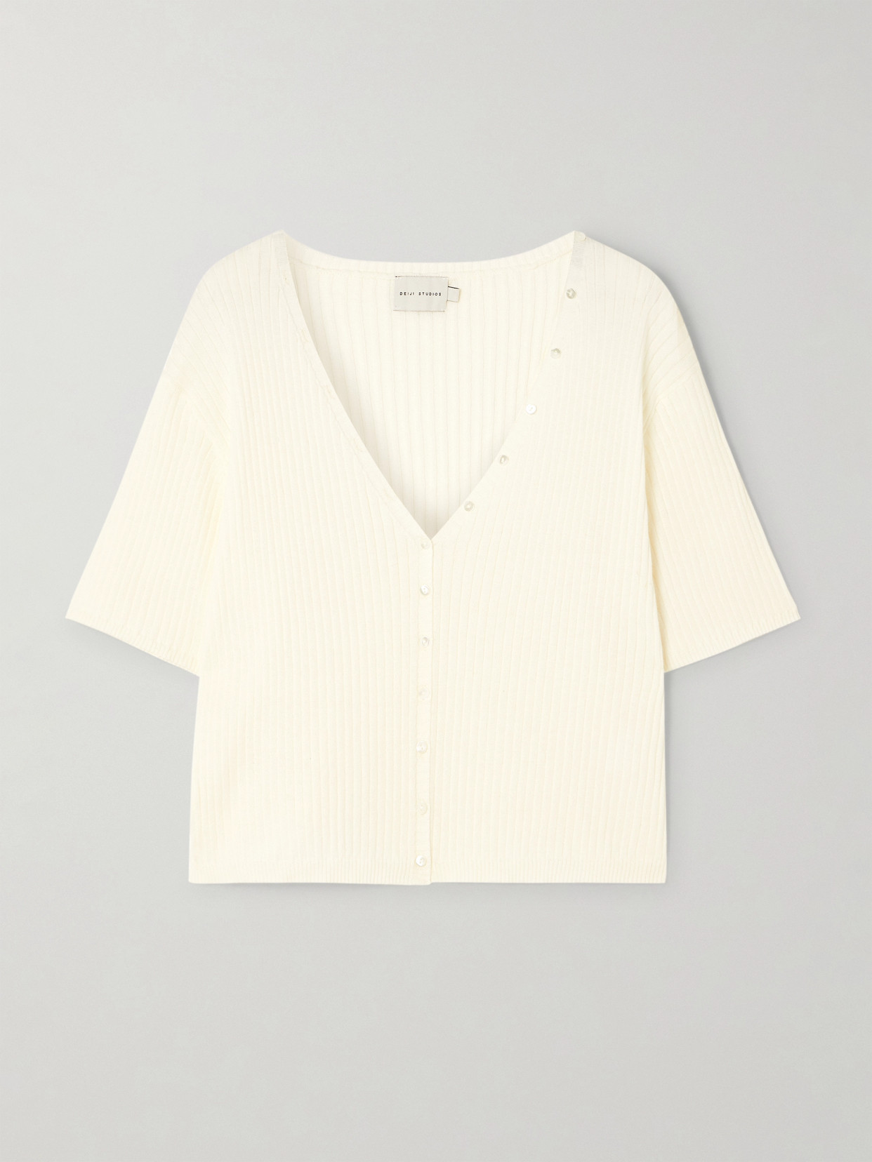 Deiji Studios Ribbed Cotton And Cashmere-blend Cardigan In Cream