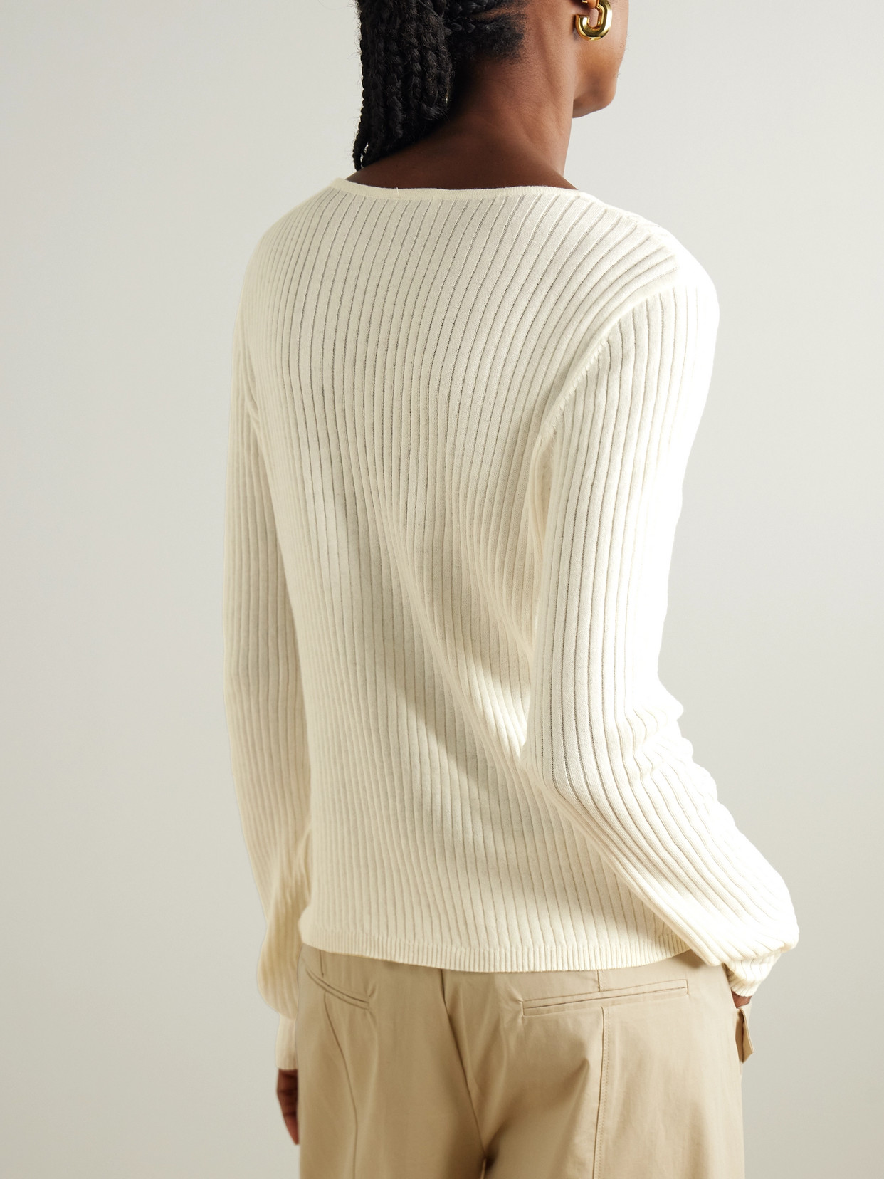 Deiji Studios Asymmetric Cutout Ribbed Cotton And Cashmere-blend Sweater In Cream
