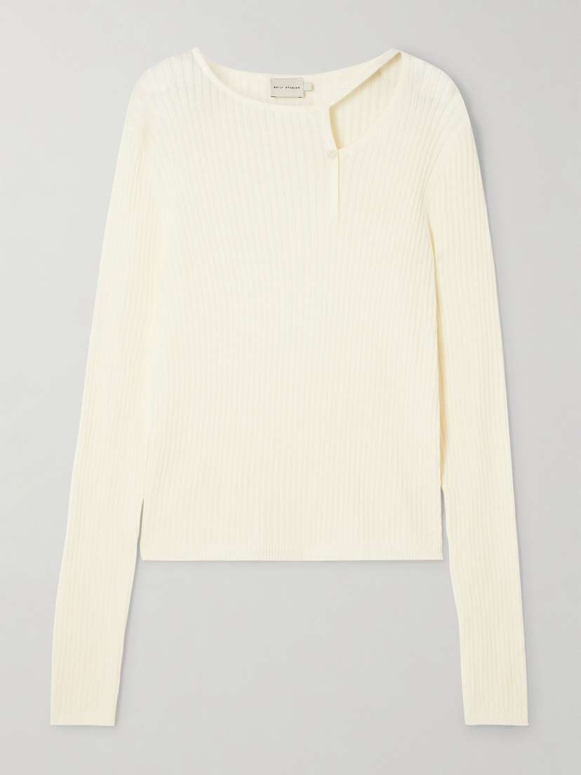 Deiji Studios Asymmetric Cutout Ribbed Cotton And Cashmere-blend Sweater