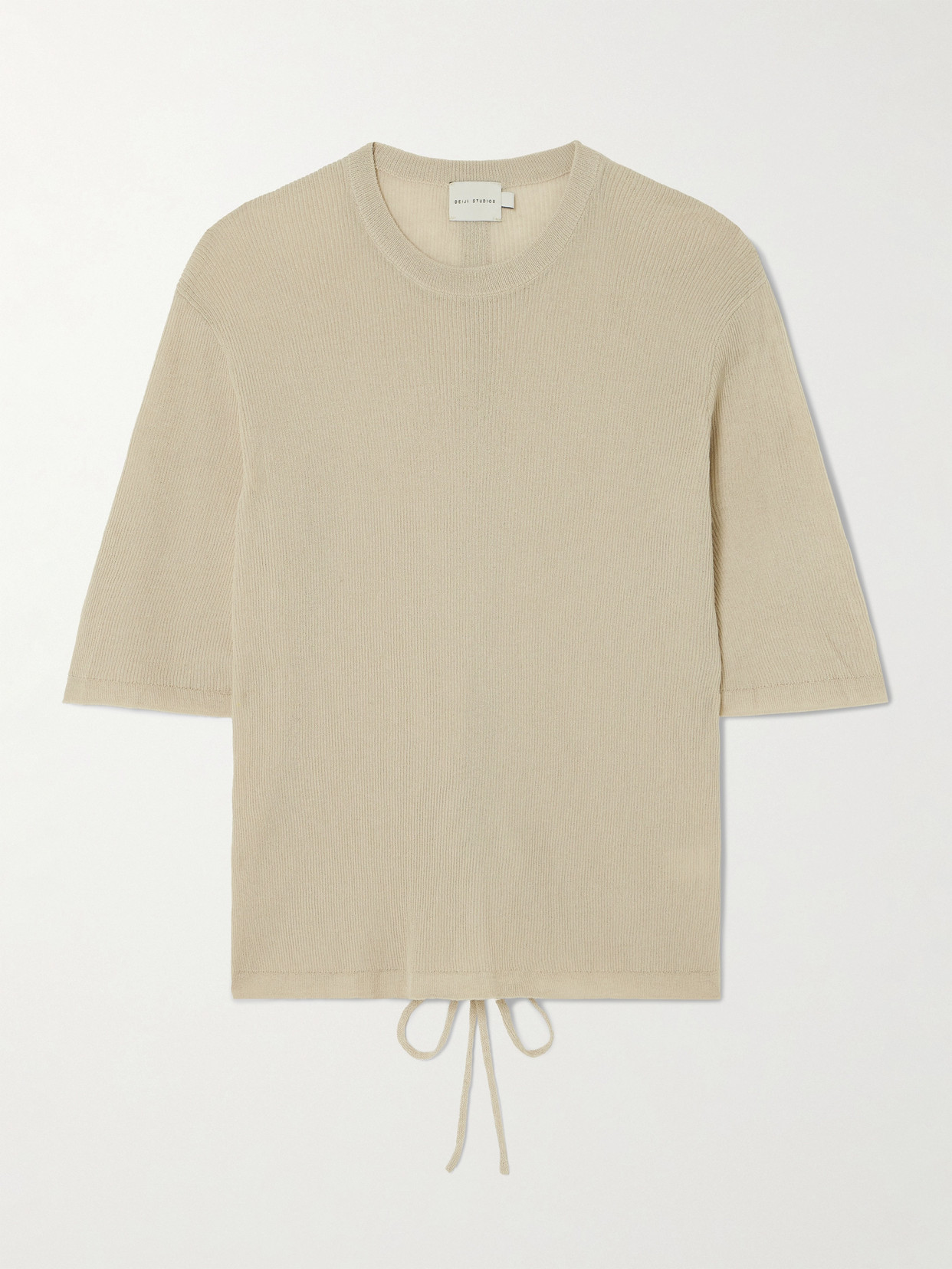 Deiji Studios Paneled Tie-front Ribbed Tencel™ Lyocell-blend T-shirt