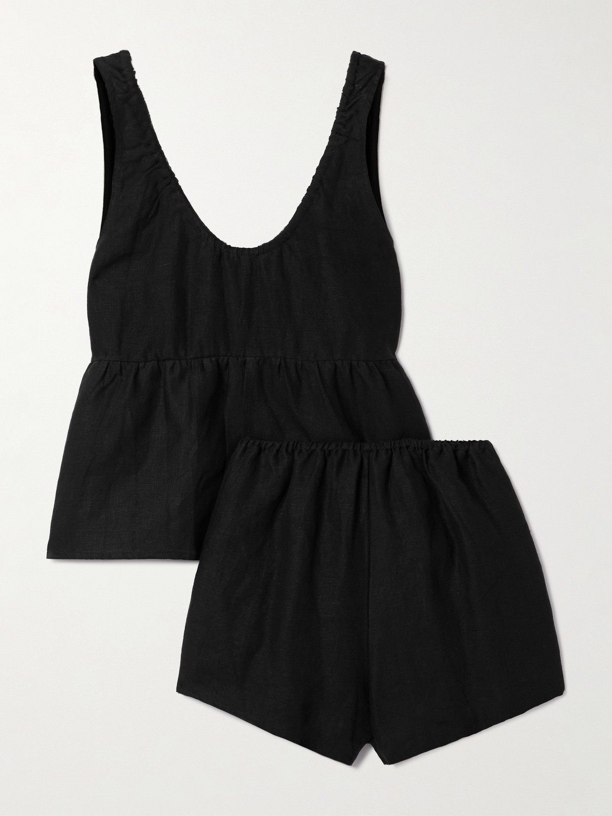 Deiji Studios Linen Tank And Shorts Pajama Set In Black