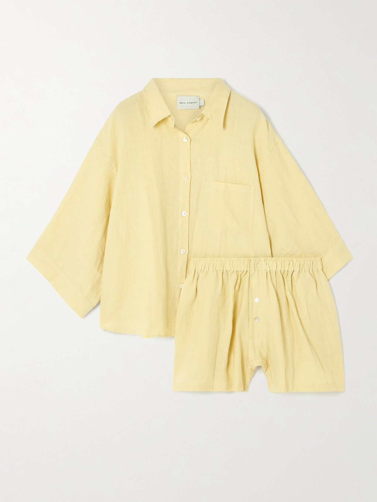 Deiji Studios The 03 Washed-linen Shirt And Shorts Set In Yellow