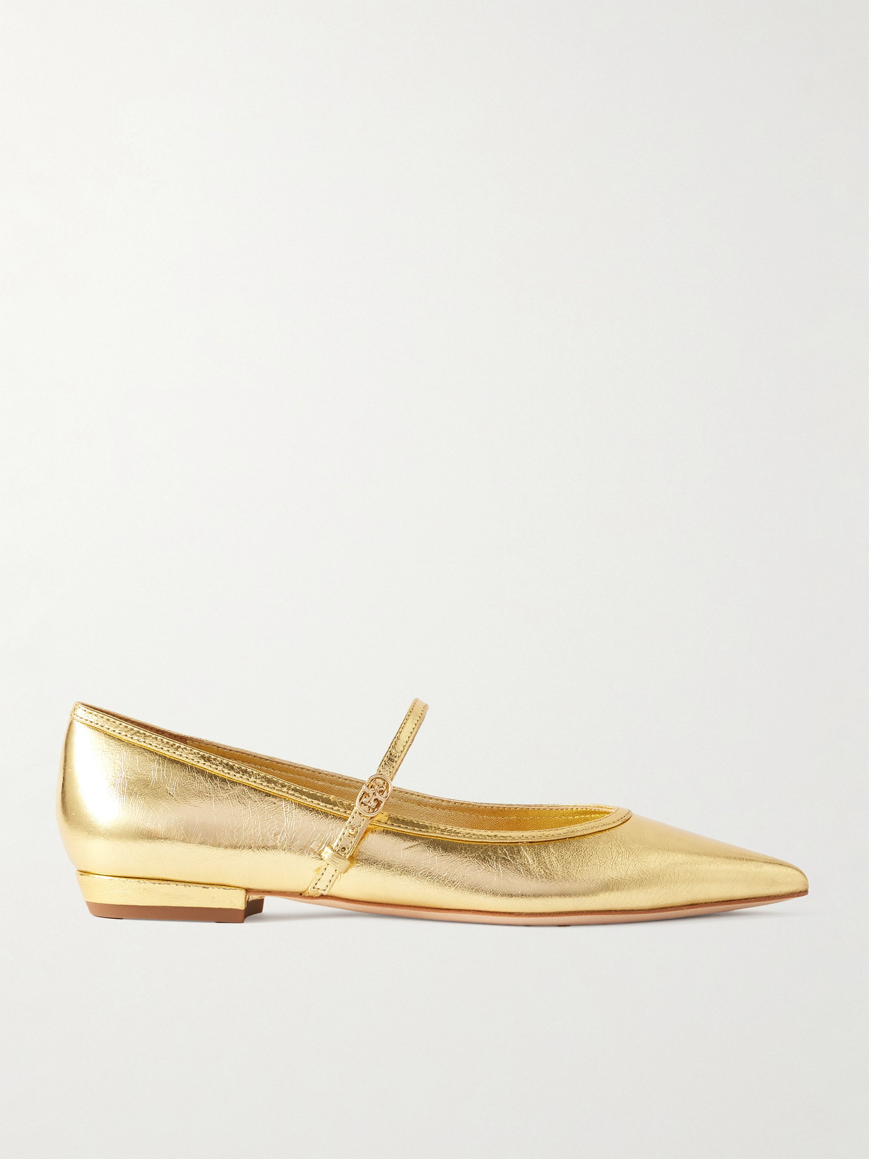 TORY BURCH METALLIC TEXTURED-LEATHER MARY JANE POINT-TOE FLATS