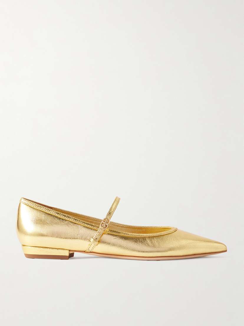 Tory Burch Metallic Textured-leather Mary Jane Point-toe Flats