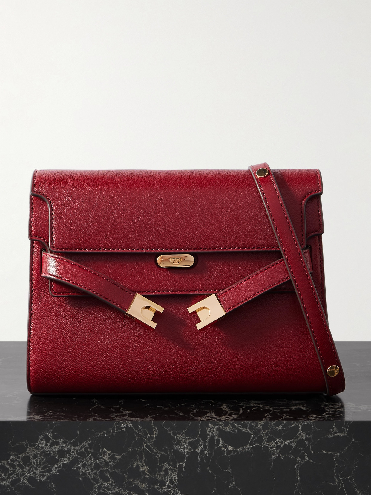 Tory Burch Lee Radziwill Suede-trimmed Leather Shoulder Bag In Red