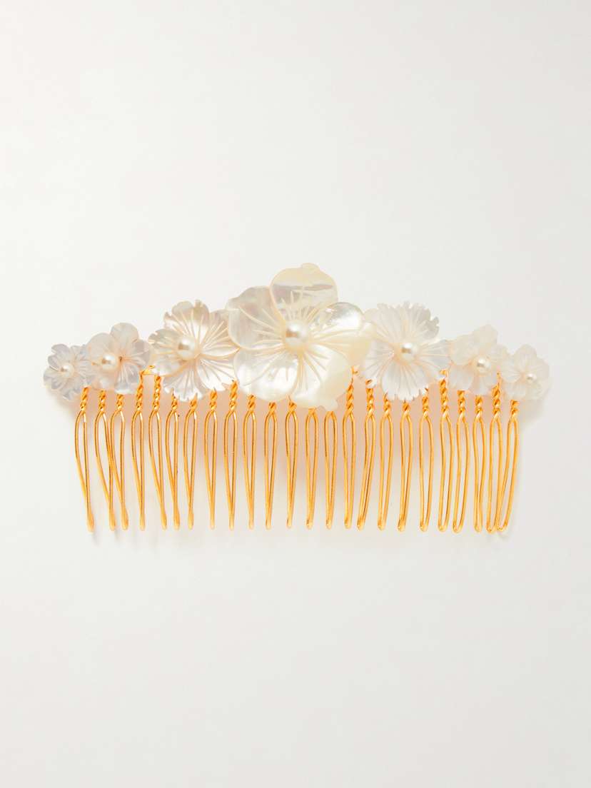 Jennifer Behr Zinna Gold-tone, Pearl And Mother-of-pearl Hair Comb