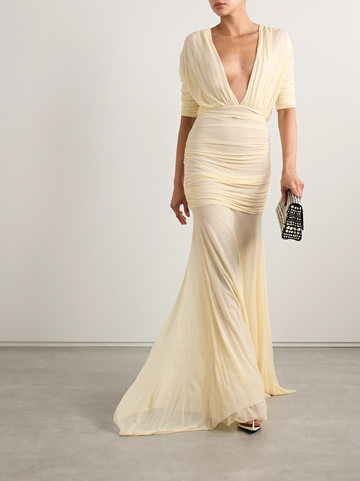 Tove Womens Devi Gathered Stretch-jersey Maxi Dress Lemon In Yellow