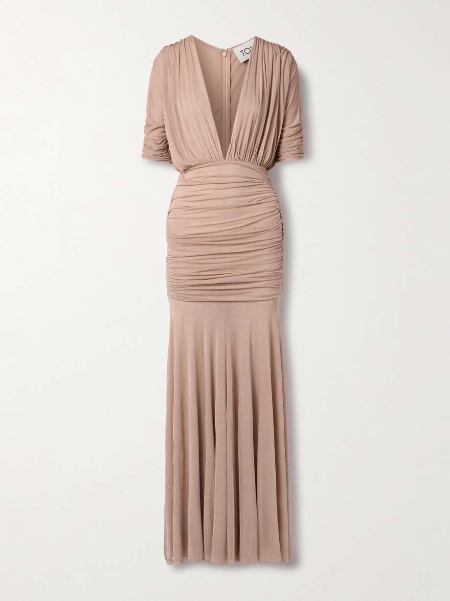 devi ruched jersey maxi dress